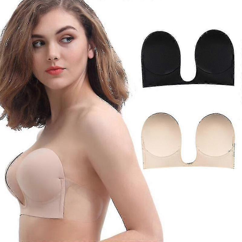 Osynlig Push Up BH Strapless Behå Klänning Bröllopsfest Klibbig självhäftande silikon Brassiere Andas djup U Underwear_a