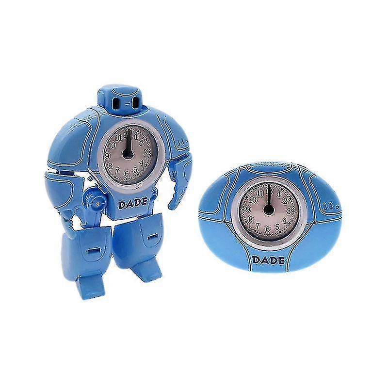 Blue Transforming Robot Alarm Clock 2 Transforming Shape Cartoon Desk Clock