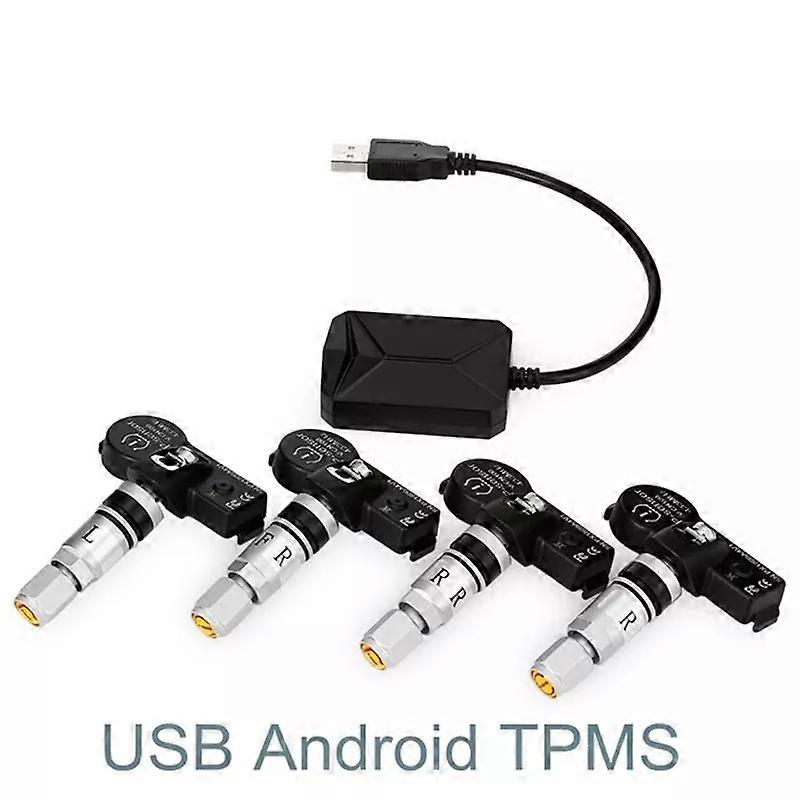 USB TPMS Car Tire Pressure Monitoring System for Android DVD Player with 4 Internal Sensors Auto Security Alarm Accessories