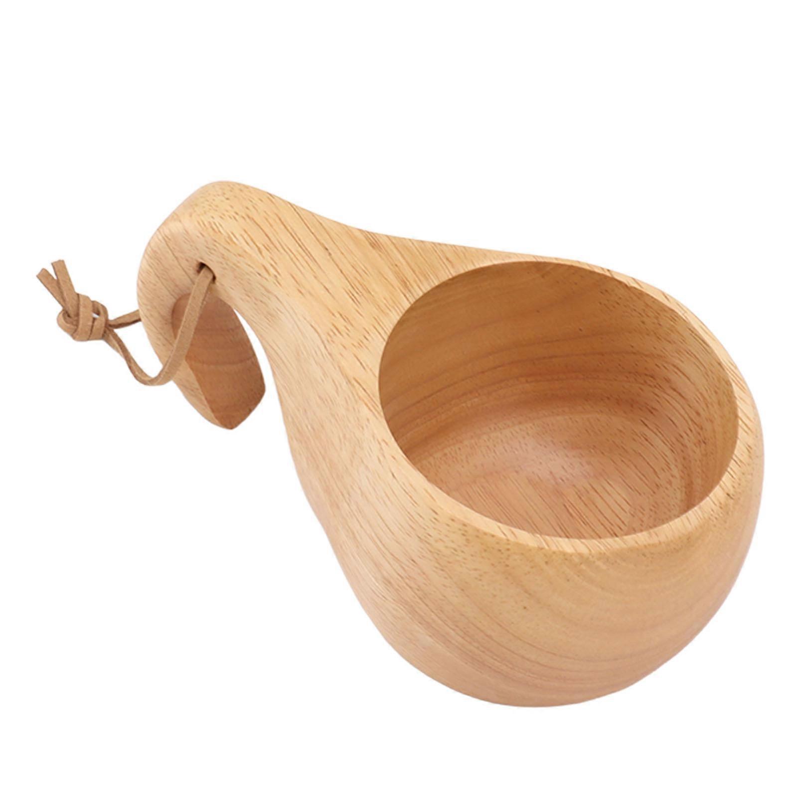 Portable Nordic Style Wooden Camping Cup with Handle - Hand Polished for Coffee Tea Milk