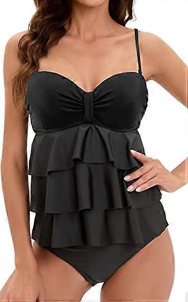 (M)Swimwear Women 1 Piece Ruffles Shapewear Swimsuit Flat Tummy Padded Backless Bandeau Push-Up Tankini Ladies