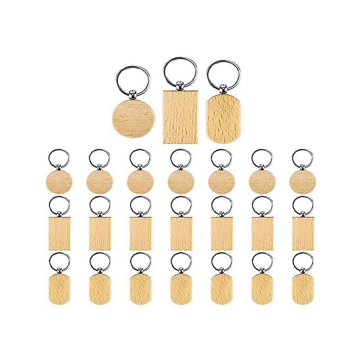 24Pcs Wooden Keychain Blanks, Engraving Blanks Wood Blanks Unfinished Wooden Key Ring Key Tag for D