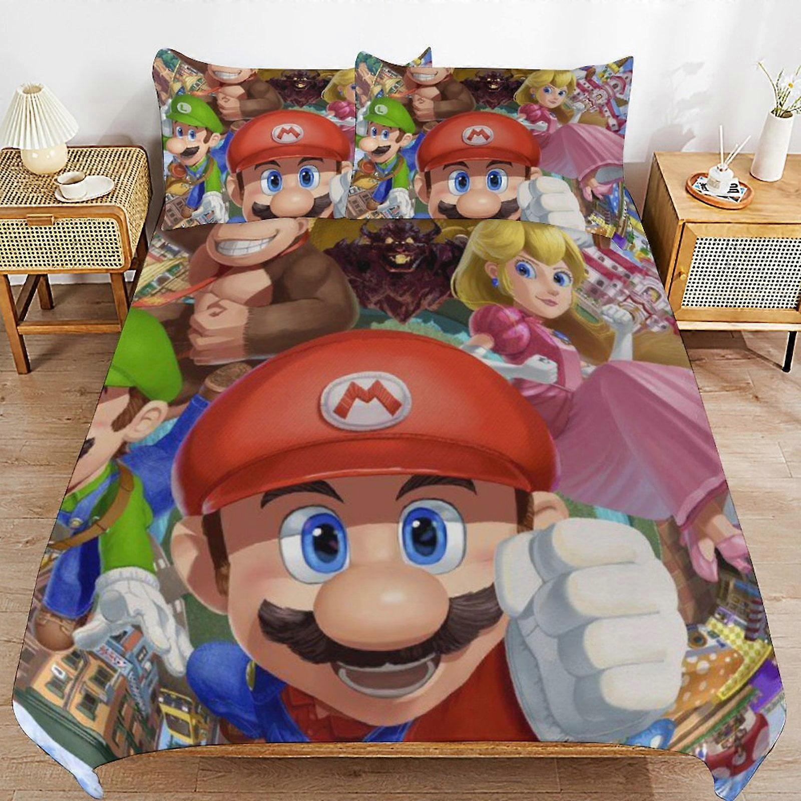 Bedding set JP98 Super Mario 3-Piece Comforter,Super Mario Bedding Set, Soft Microfiber Duvet Cover Set with Zipper Closure TH98