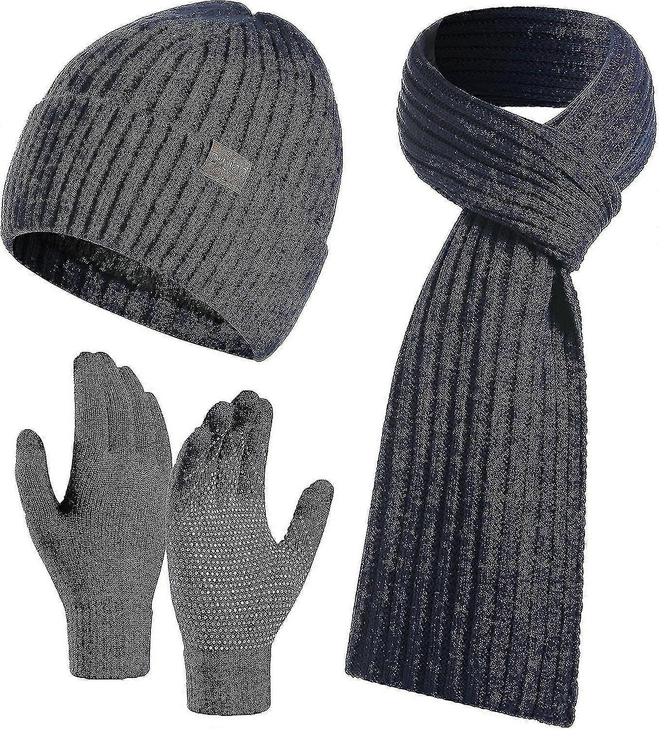 3 Pz Cappello Invernale Sciarpa E Guanti Set Uomini O Donne Unisex Caldo Lavorato A Maglia Beanie Cappello Con Pile Foderato Lungo Collo Sciarpa Scaldacollo E Guanti Touchscreen 3-i