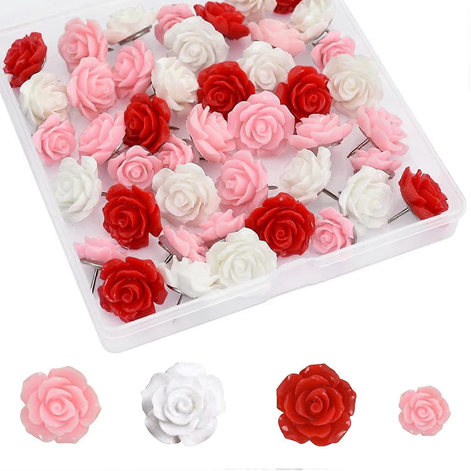 Dww-40pcs Rouge rsine Rose mlang fleur clous goujons en goujon Student Office mur dcoration Lige clous de fixation