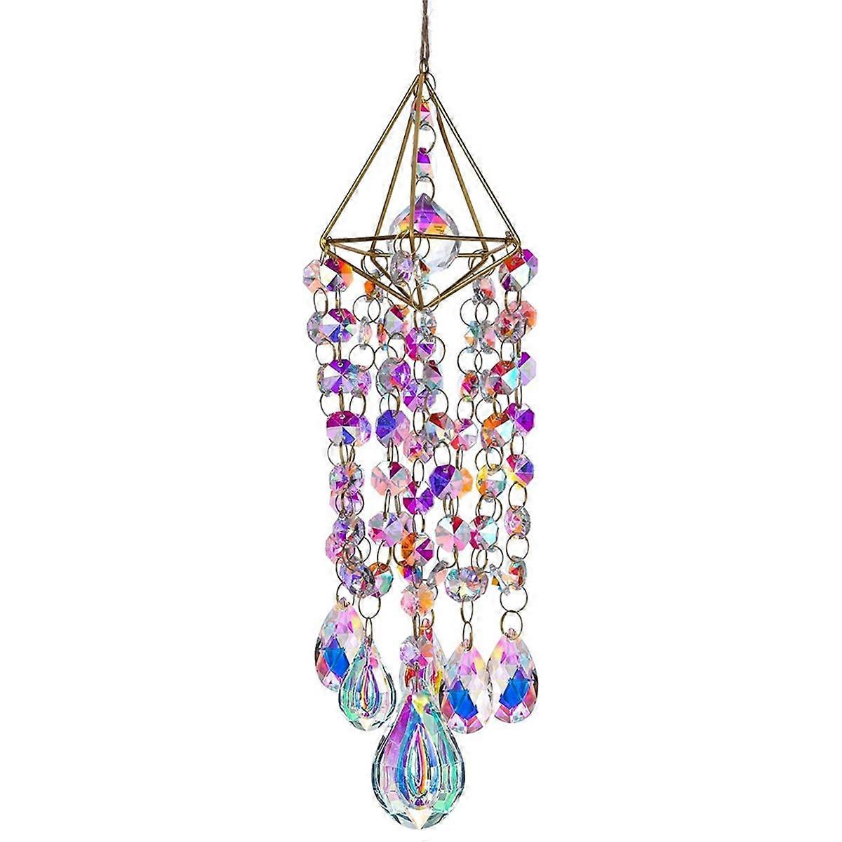 Crystal Suncatchers Hanging Wind Chime Style Garden Suncatcher Rainbow Maker Handmade Gold Plated Suncatcher
