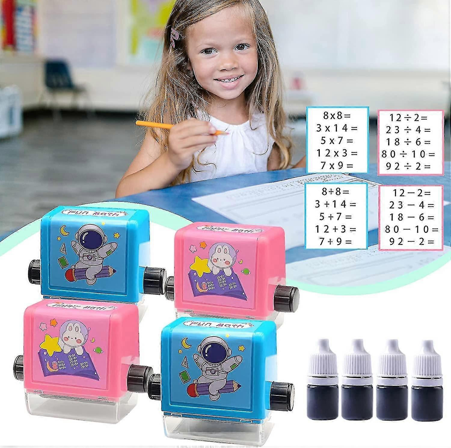 4pcs Math Roller Stamps,reusable Roller Digital Teaching Stamp For Addition, Subtraction, Multiplication, Division