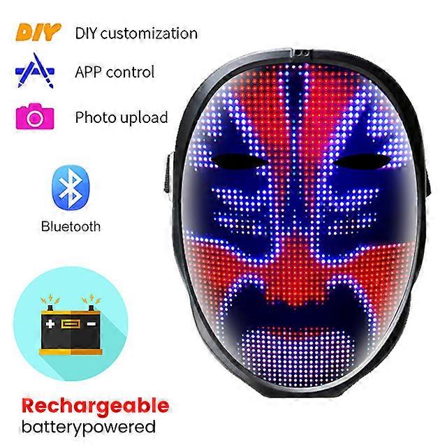 LED Illuminated Mask with Bluetooth Programmable Diy Personalized Party Mask Masquerade Party Cosplay Cool Mask Christmas Gifts