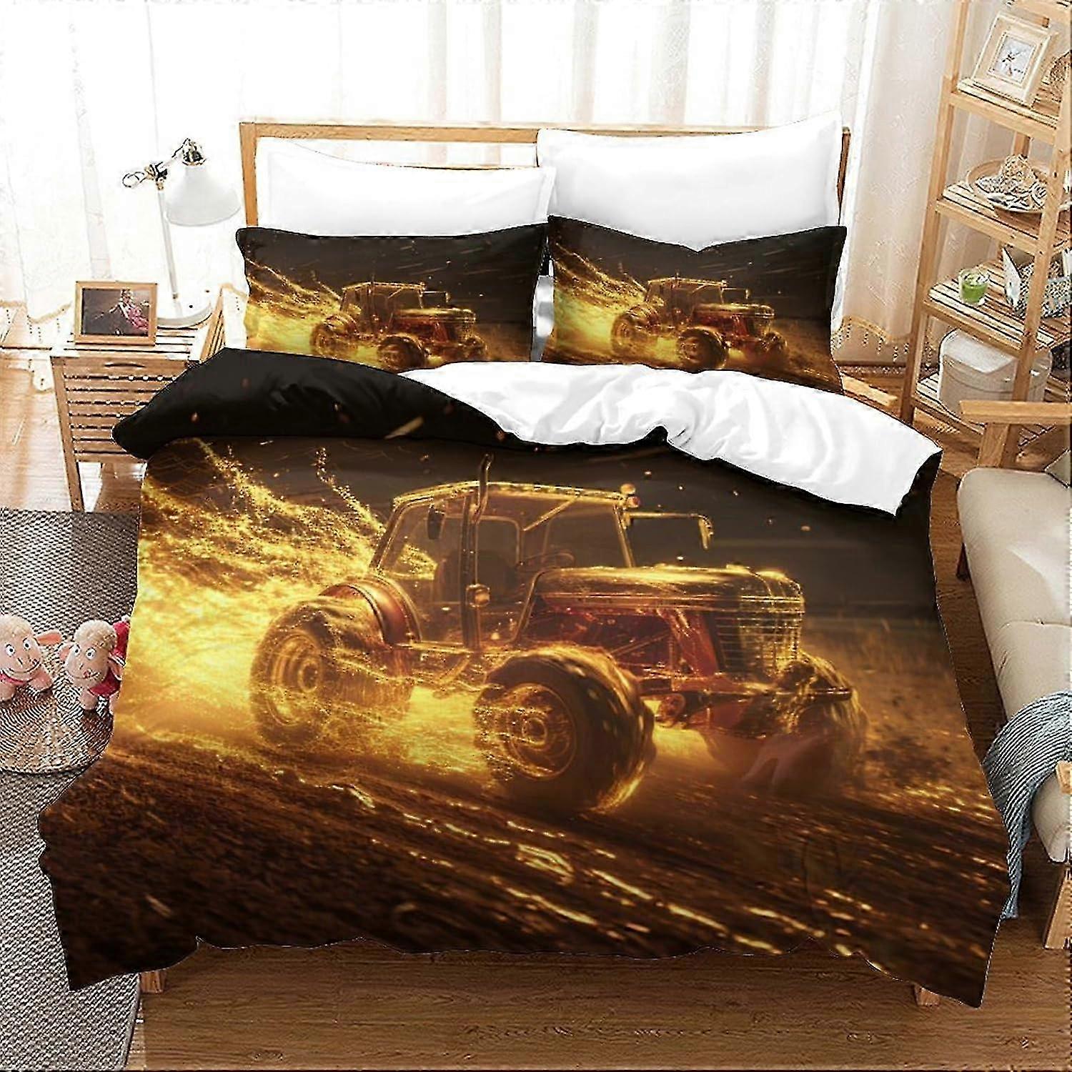 J2156 Bed Sheets Tractor Bedding Sets Duvet Cover Set 3D Car Quilt Cover Soft Microfiber with Hidden Zipper Closure with Pillowcases Comforter Cover 3