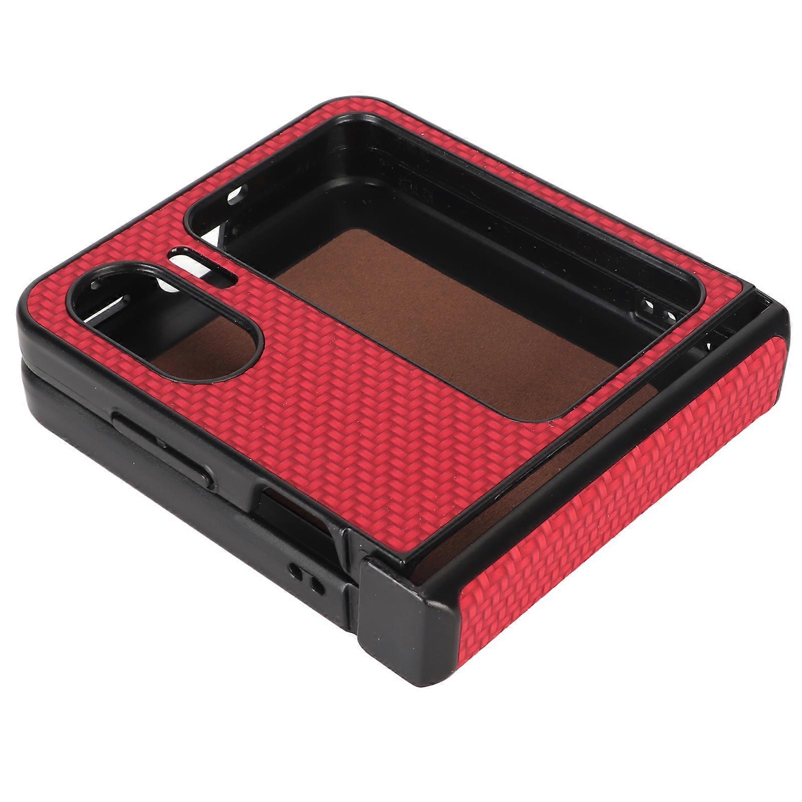 Phone Case for OPPO Find N2 Flip Carbon Fiber Texture Fold Mobile Phone Plastic Protective Case Red 