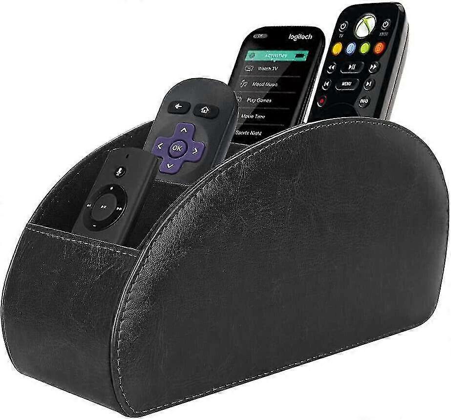 Leather Tv Remote Control Holder Desktop Organizer With 5 Compartments