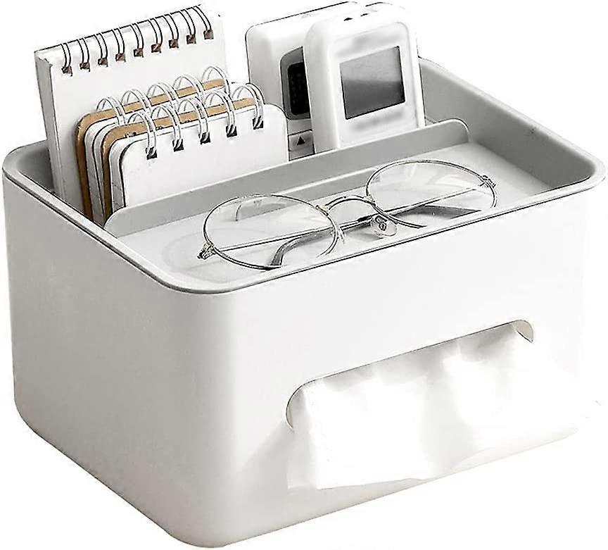 Rectangular Tissue Box Cover with Storage, Multifunction Tissue Box Holder, Facial Tissue Box Storage Organizer