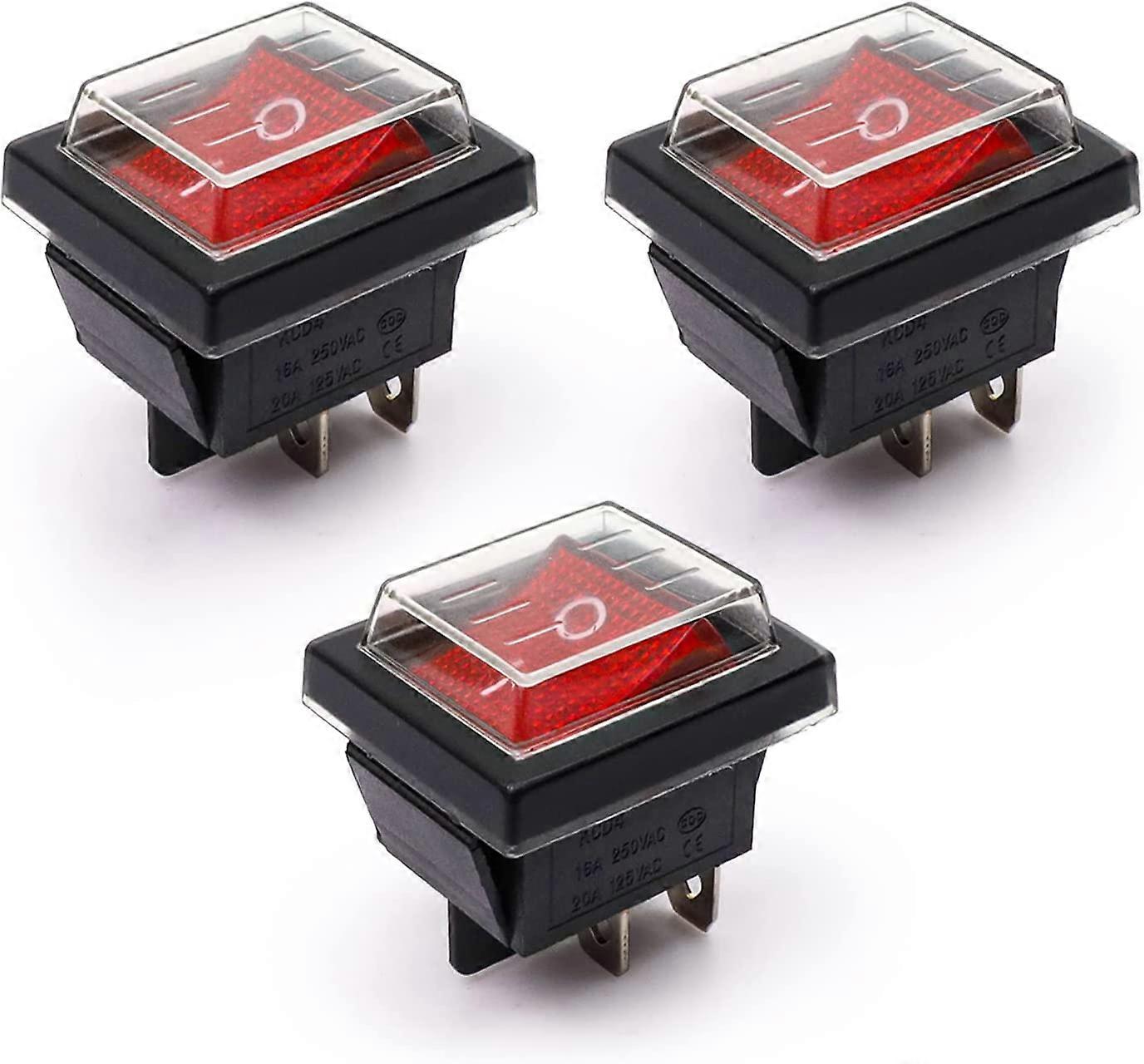 3Pcs Red Light ON/OFF Rocker Switch With Waterproof Cover 16A/250V 20A ...