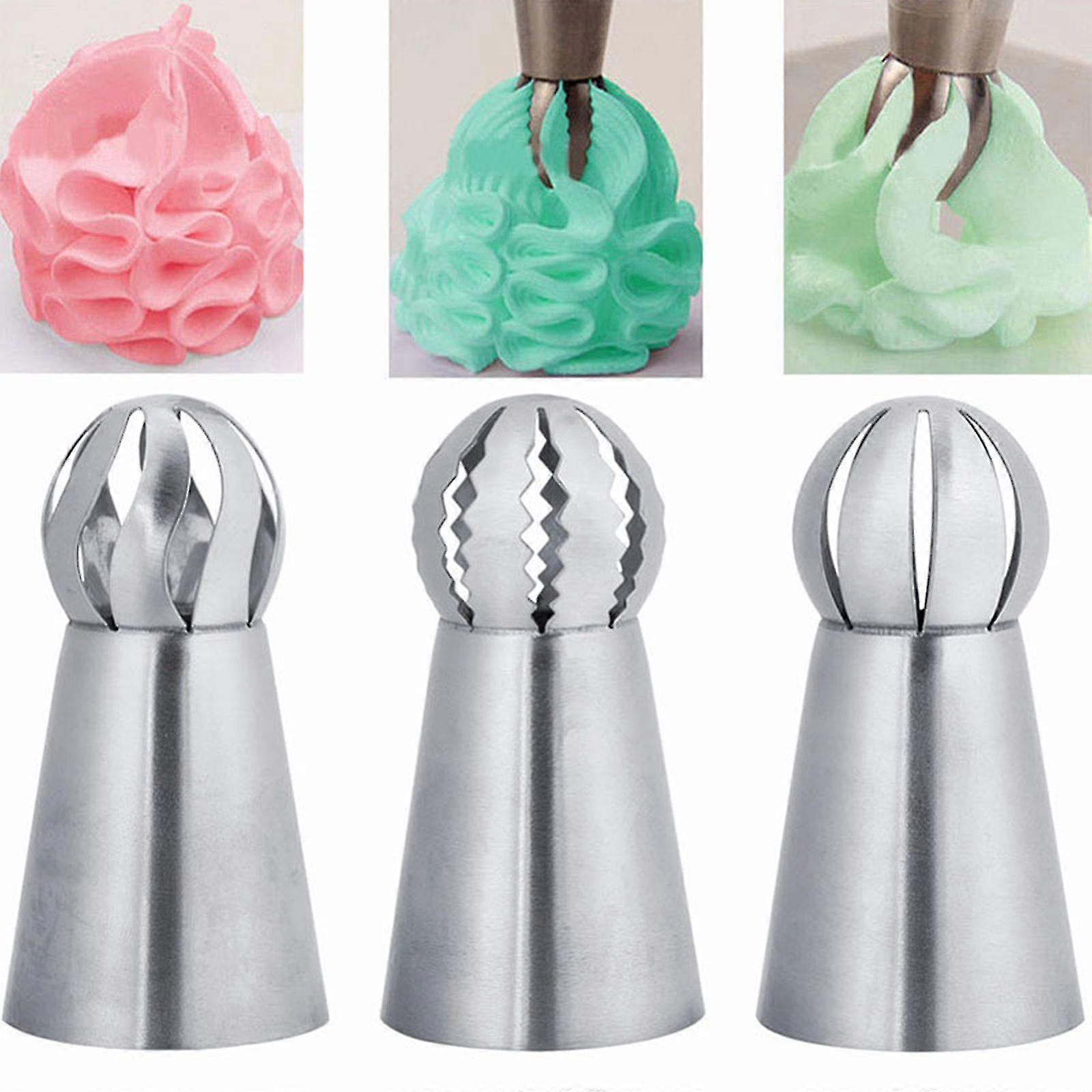 3PCS Set Stainless Steel Pastry Tips For Baking Torch Ball Shape Rose Piping Nozzles