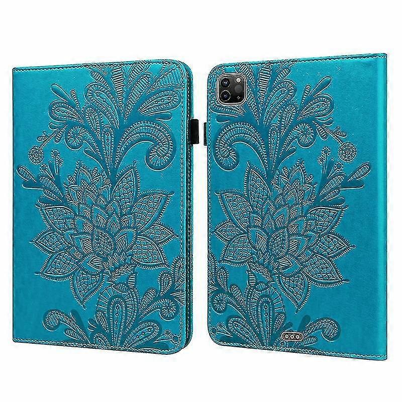 For Ipad Pro 11 2022 / 2021 / Air 2020 10.9 Lace Flower Embossing Pattern Leather Tablet Case (blue)