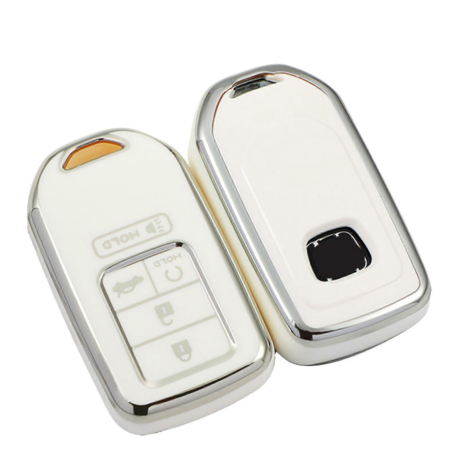 Capa de Chave de Carro TPU com Borda Prateada para Civic, Avancier, XRV, Crider, Fit, CRV - Branco, 5 Chaves