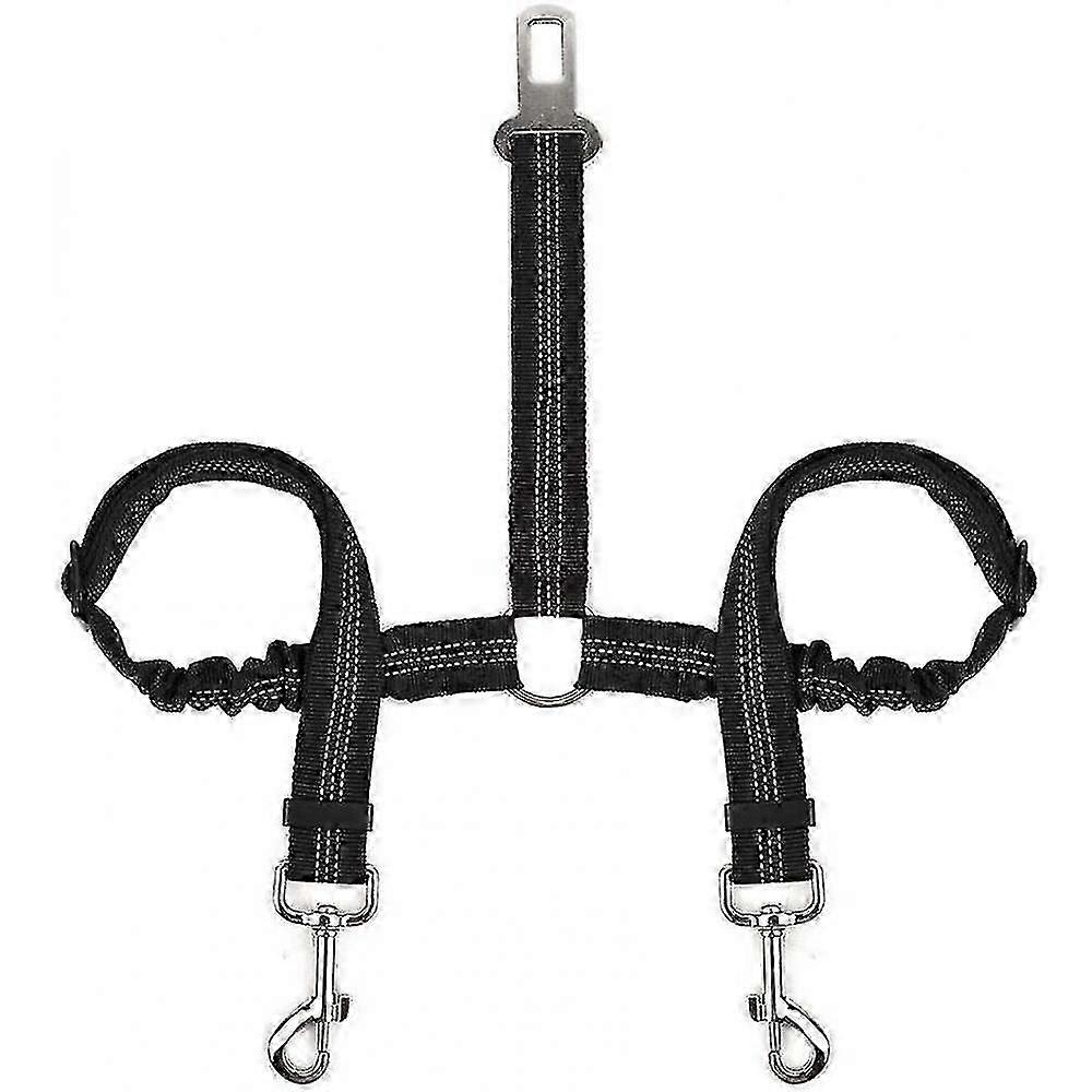 Double Dog Seat Belt, Double Pet Seat Belt Adjustable With Elastic Bungee And Reflective Strip No Tangle Seat Belt Splitter In Vehicle ZVN