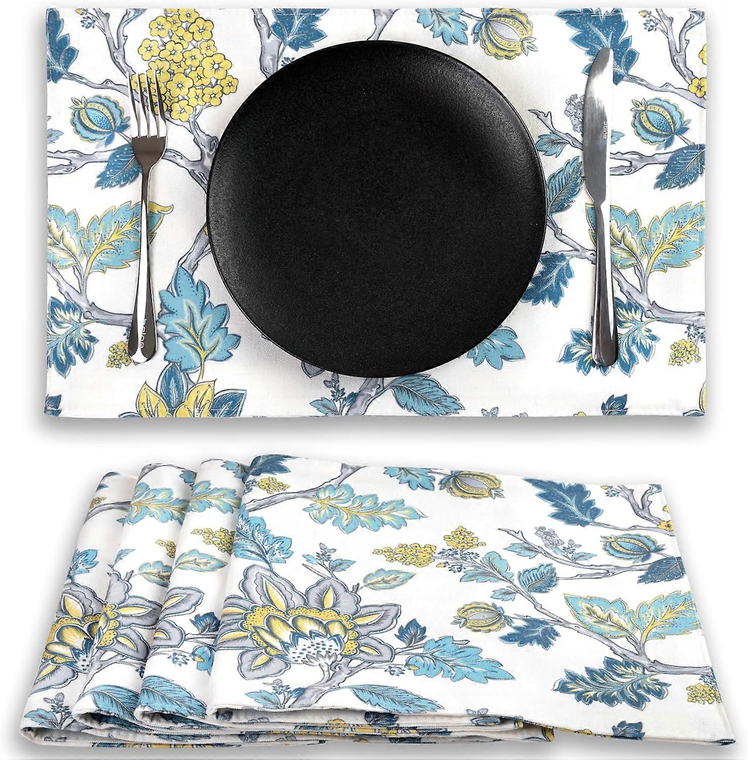 Placemats Set of 4 for Dining Table, 12 x 18 Inch for Kitchen Decoration Cabin Holiday Rustic Vintage Floral Elegant Two Layers Washable Rectangular T