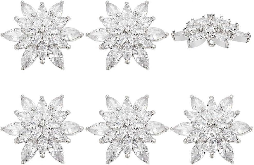 6 PCS Sliver Rhinestone Buttons 1x0.7inches Brass Shank Rhinestone Flower Button with 1 Hole Cubic Zircon Button Crystal Rhinestone Flower Button for