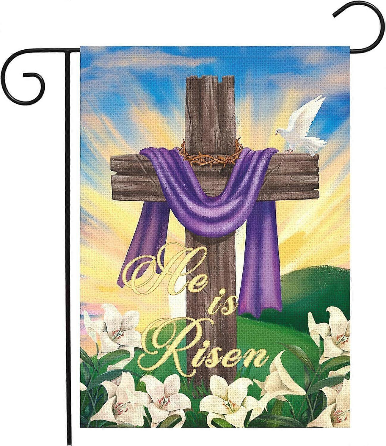 Easter Garden Flag 28x40 Double Sided Vertical He is Risen Easter Cross Garden Yard Flags for Easter