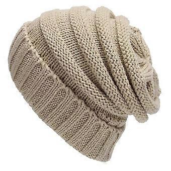 Winter Outdoor Warm Solid Color Knit Hat Scarf and Gloves (beige) 4 Pieces
