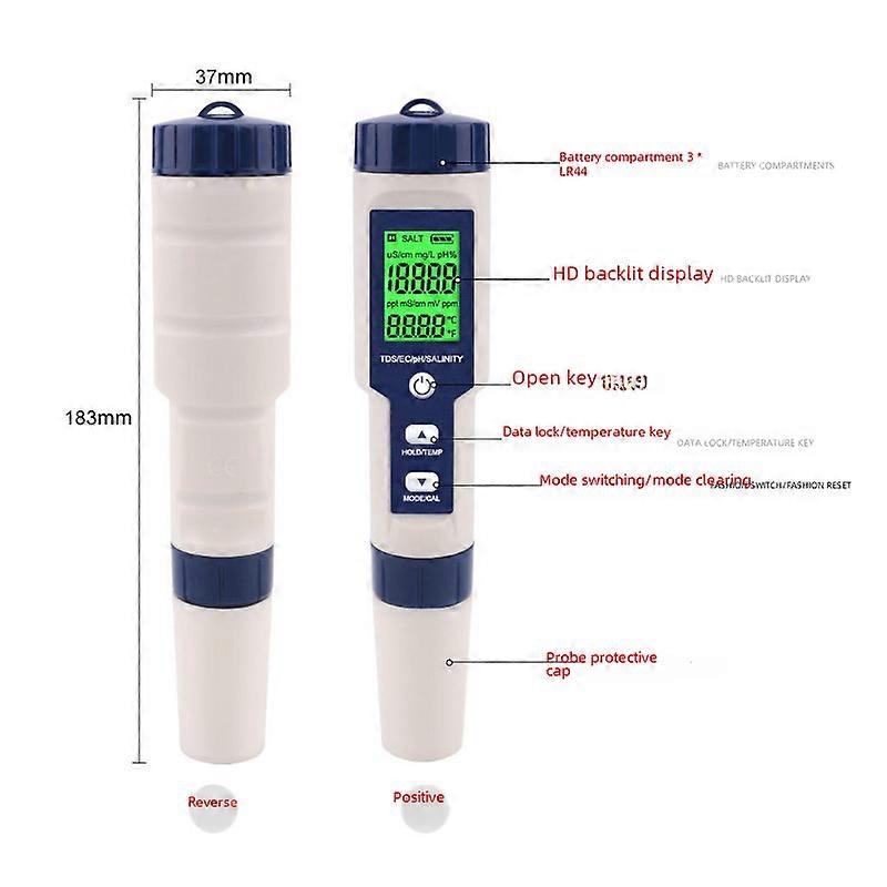 Five in one salinometer pH/TDS measuring pen/EC/temperature multifunctional water quality testing pen