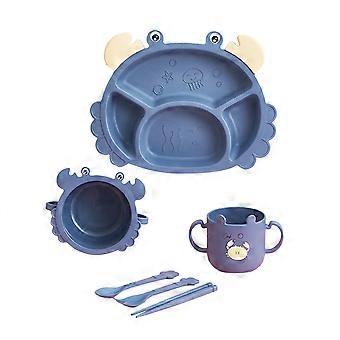 Kinderbestek Plate Set Cartoon Cute Drop Resistant Gemakkelijk schoon te maken Kinderen Serviessets voor Peuters Krab Blauw