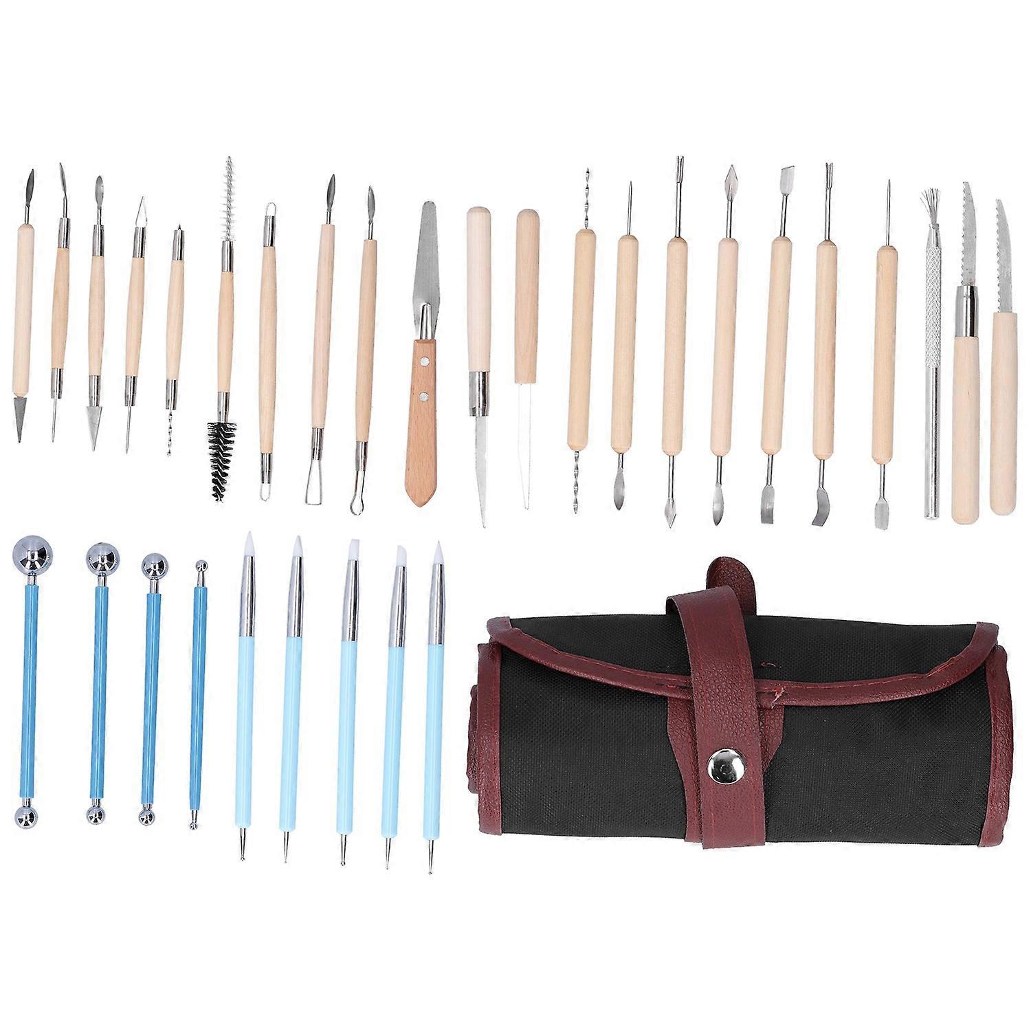31Pcs Pottery Tools Set Soft Clay Sculpting Carving Trimming Knife with Storage Bag