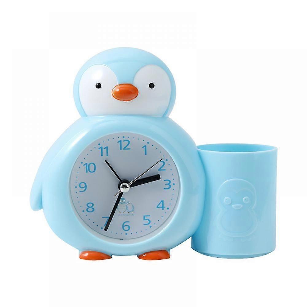 Children's Alarm Clock, Penguin Pen Holder, Alarm Clock, Office Desk Clock, Bedside Timer, Alarm Clock, Student Gift - Blue