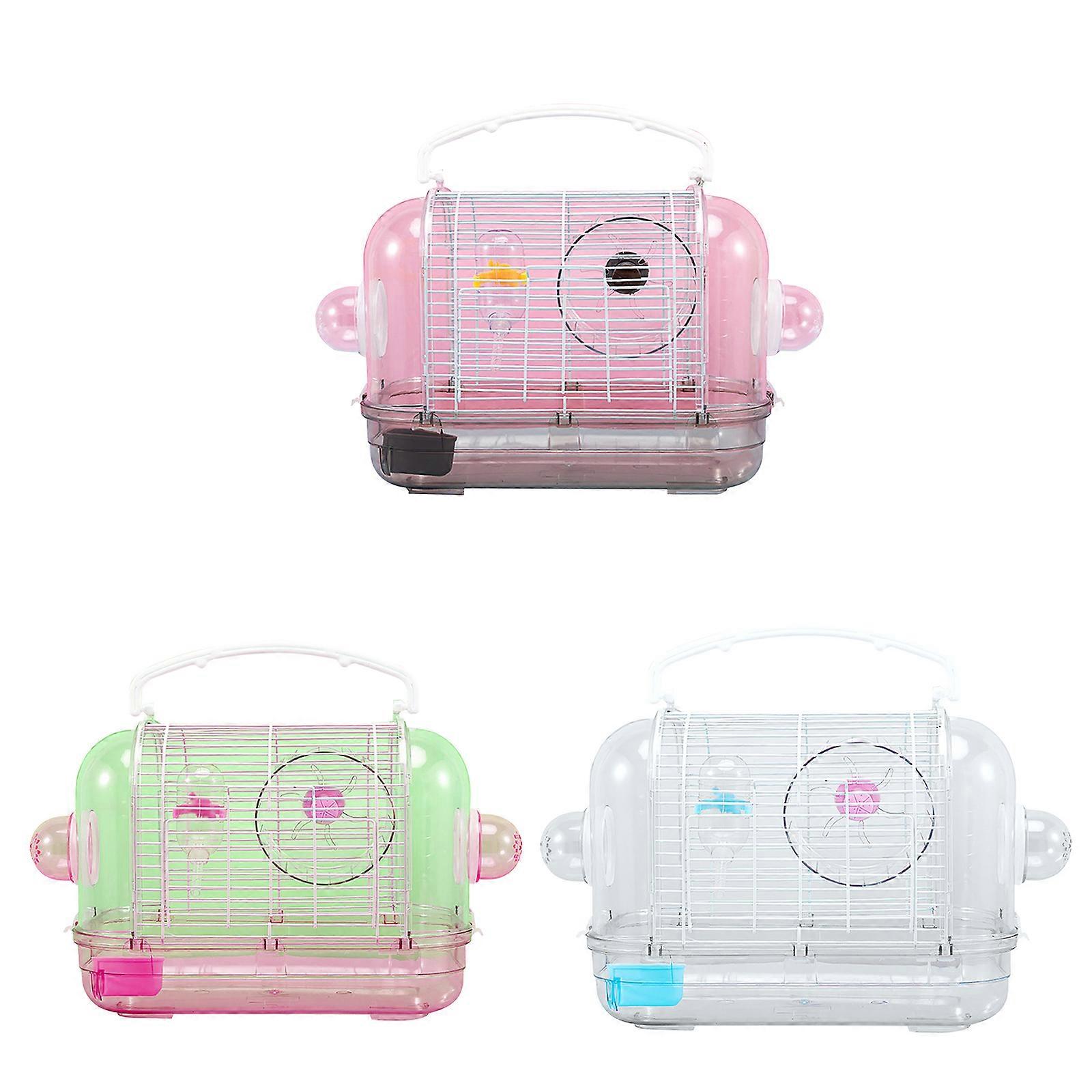 Hamster Travel for Carrier Portable Plastic Parrot Cage Transparent with Handle Outing for Case for Sugar Glider Golden  pink