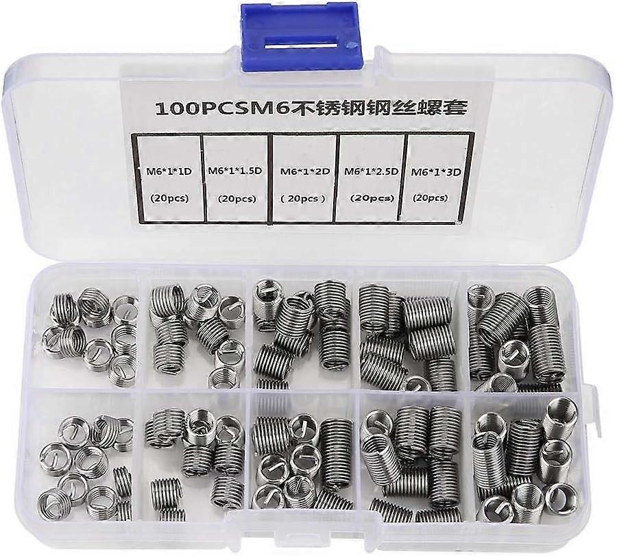 M6 Threaded Insert, 100pcs M6 Thread Inserts Stainless Steel Spiral Thread Helical Thread Inserts