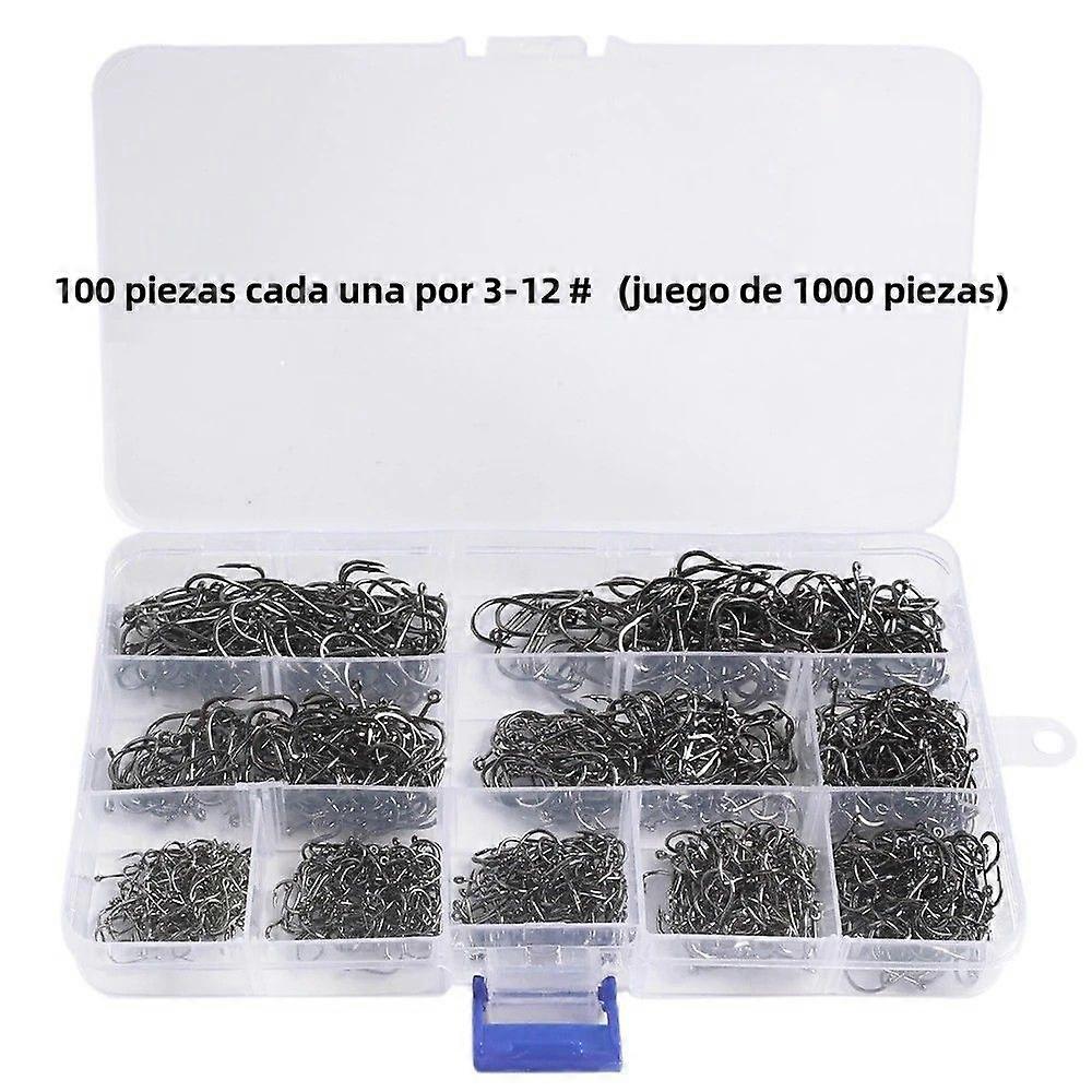 1000Pcs High Carbon Hard Sharp Fishing Hooks Set With Barb Fishing Gear Tools For Rock Fishing With Box