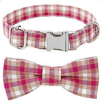 Dog Collar with Bow, Stylish Cute Plaid Small Dog Collar Soft Comfy Bowtie Dog Collar for Girl Boy Dog, Puppy Collars with Metal Bow Tie Dog Collar fo