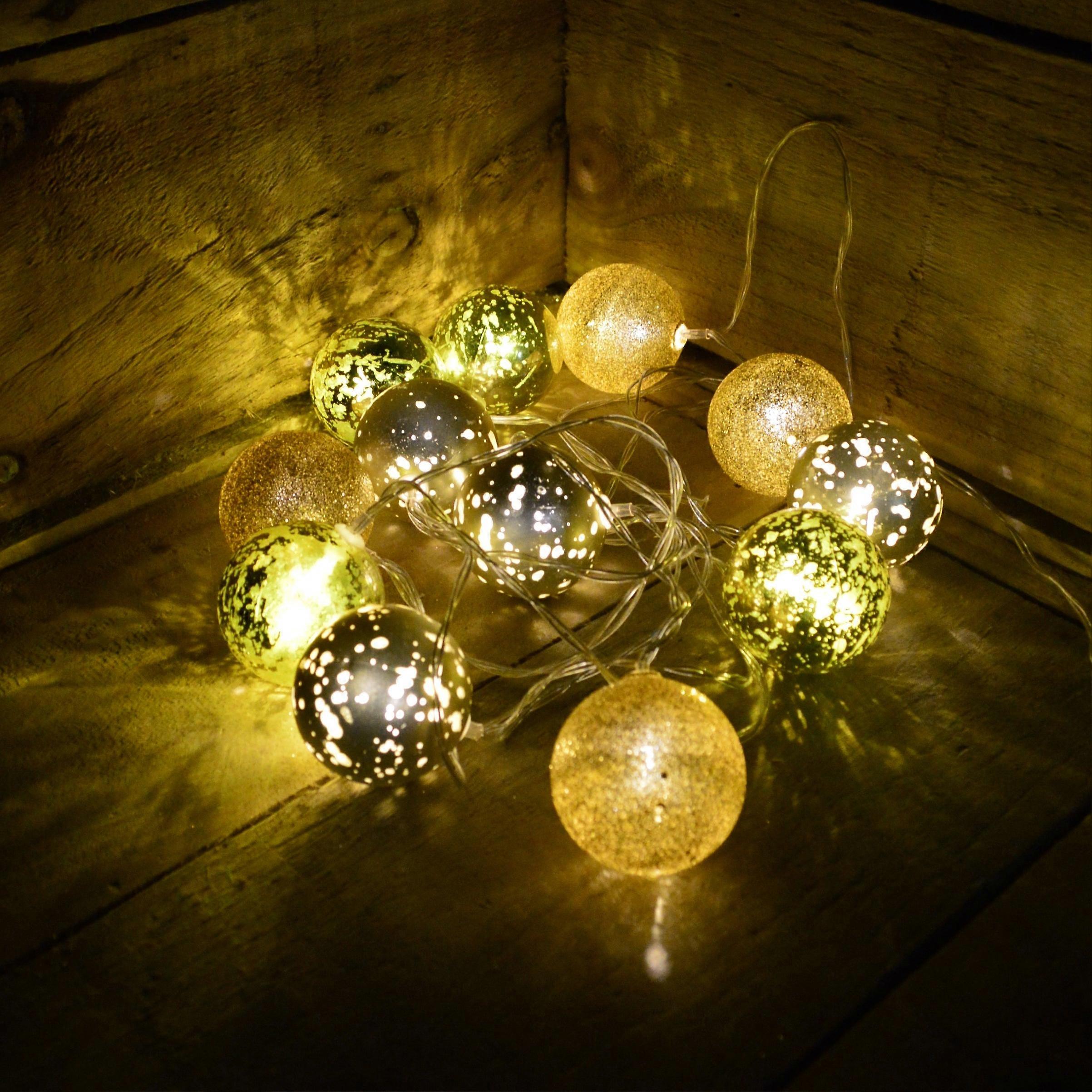 12X50 Decorative Led Battery Powered 3 Design Gold Bauble String Lights