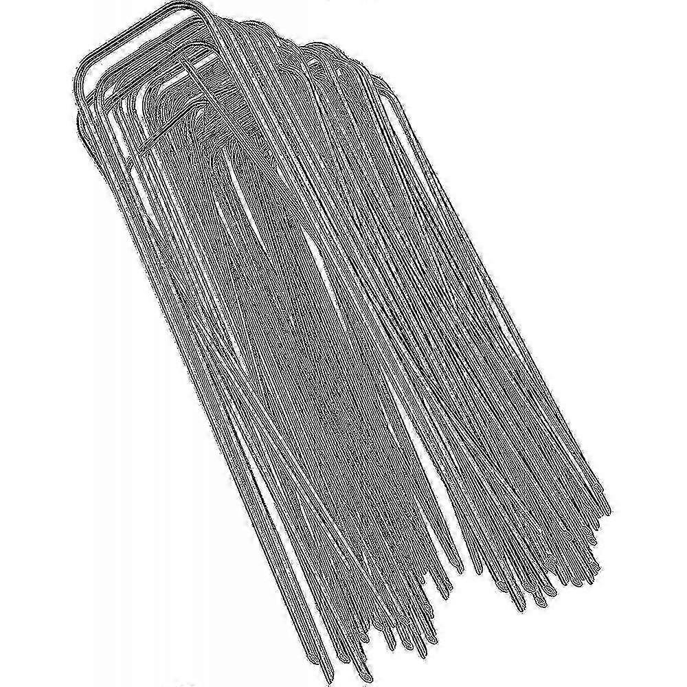 100パックヘビーデューティ11ゲージ亜鉛メッキスチールガーデンステークスステープル固定ペグ雑草ファブリックランドスケープファブリックネットグラウンドDHK