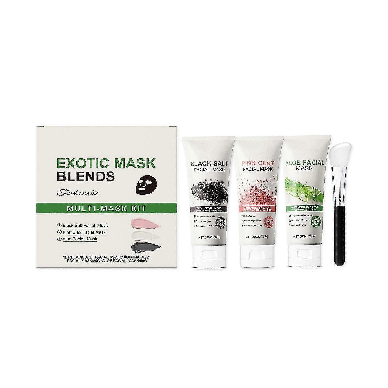 3Pcs Facial Mask Set with Mask Brush, Travel Friendly Face Masks, Clearing & Hydrating, For All Skin Types, Vegan & Cruelty-Free