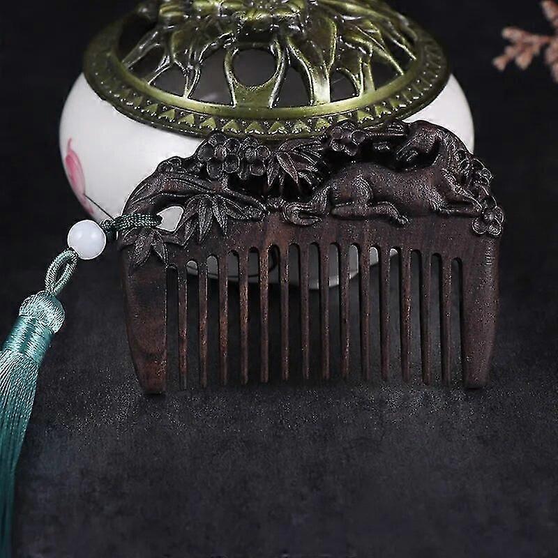 مصغرة من خشب الصندل جانب واحد منحوت مشط مضاد للكهرباء الساكنة غير عقدة شرابة مشط أداة صب مشط نحت الخشب ~ 18102