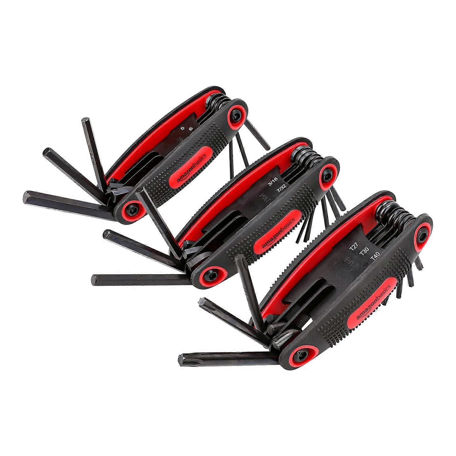 3 Pack Folding Hex Key Set For Metric SAE/Star, Torx Compatible, Hex Wrenches, Compact Folding Design