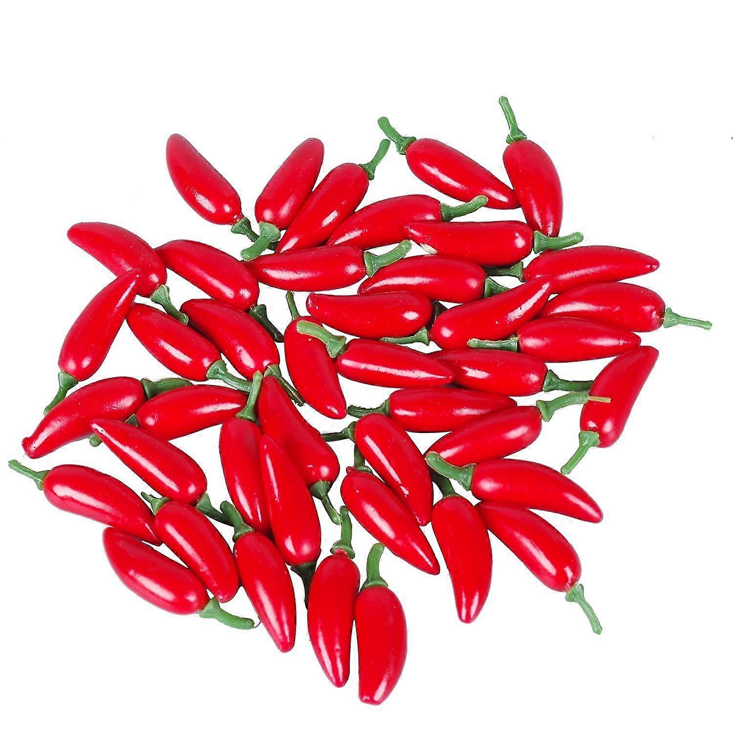 50pcs Mini Fake Hot Chili Peppers, Simulation Artificial Lifelike Red Pepper for Photographic Props