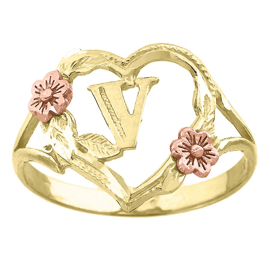 10k deux tons or femmes dc texturé lettre initiale v amour coeur bande bague 13,5x2mm de large statement-ring pour les femmes et moi