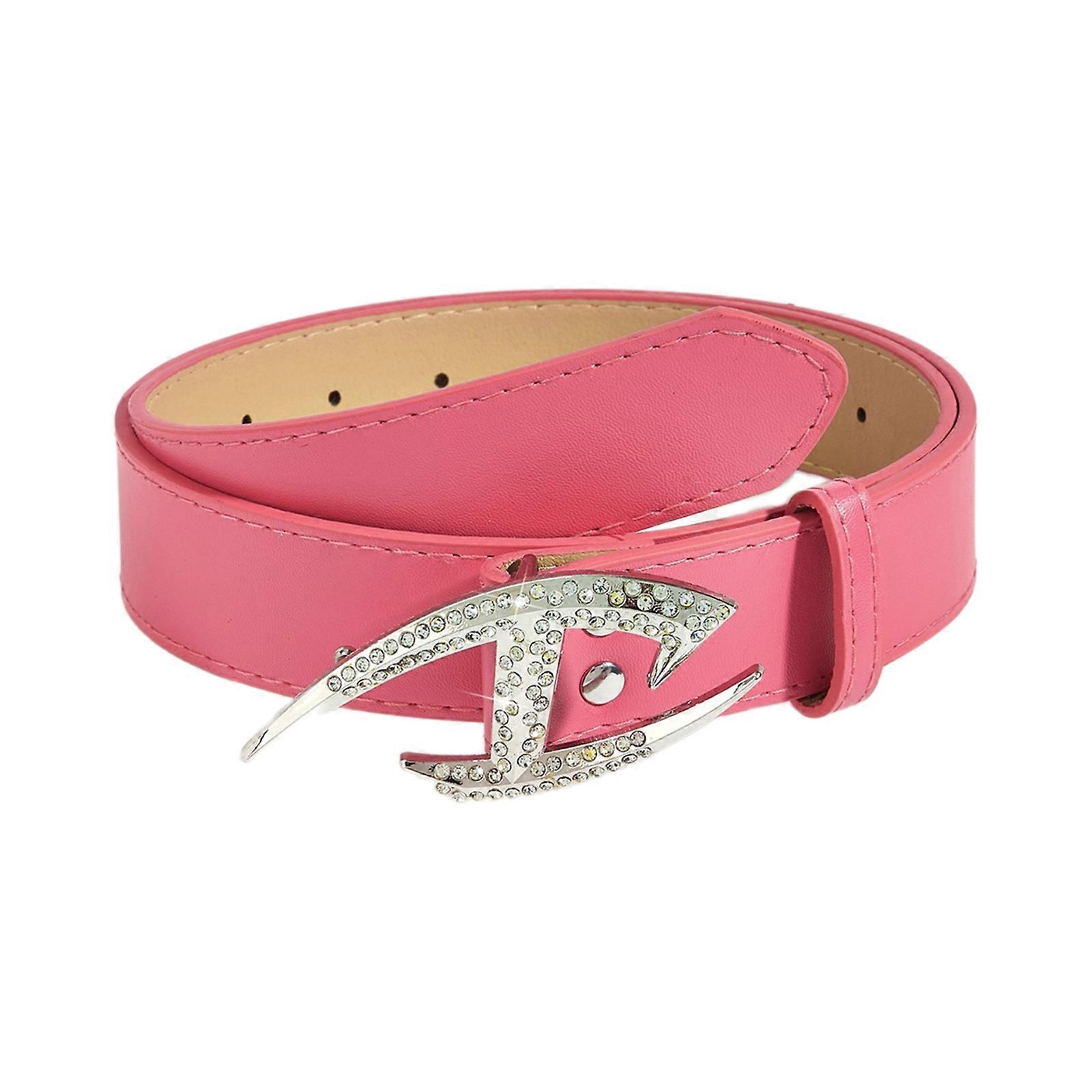 Skinny Waist Belt for Jean Rock and Roll Hip Hop Studded Belt Waistband Glinting Buckle with Encrusted Rhinestones  Rose Red