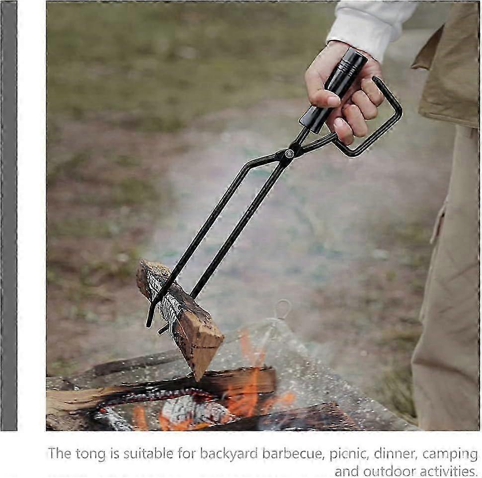 ملقط الموقد ، الفولاذ المقاوم للصدأ الحطب ملقط سجل المنتزع مع مقبض الخشب - الفحم المشبك النار أدوات الملحقات (1 قطعة ، أسود) - جيد
