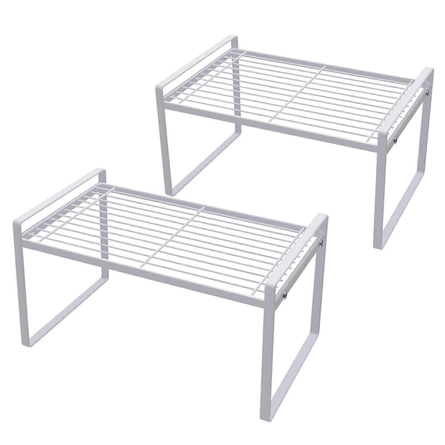 2 Pack Kitchen Cabinet Shelf Counter Organizer Rack Stackable Rust Resistant Non Slip White for Kitchen