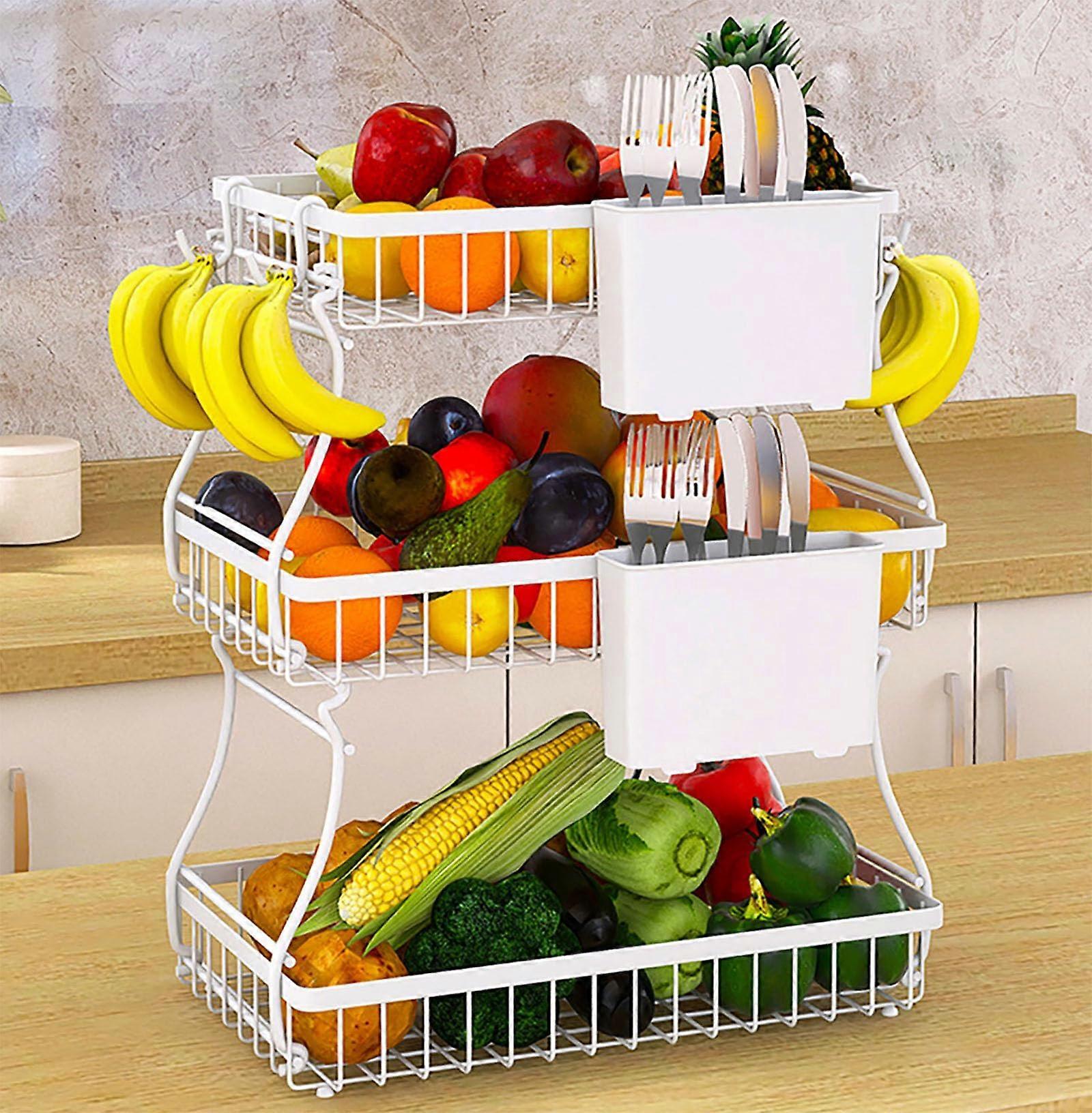 3 Tier Fruit Bowl with 4 Banana Hanger Hooks for Countertop Kitchen