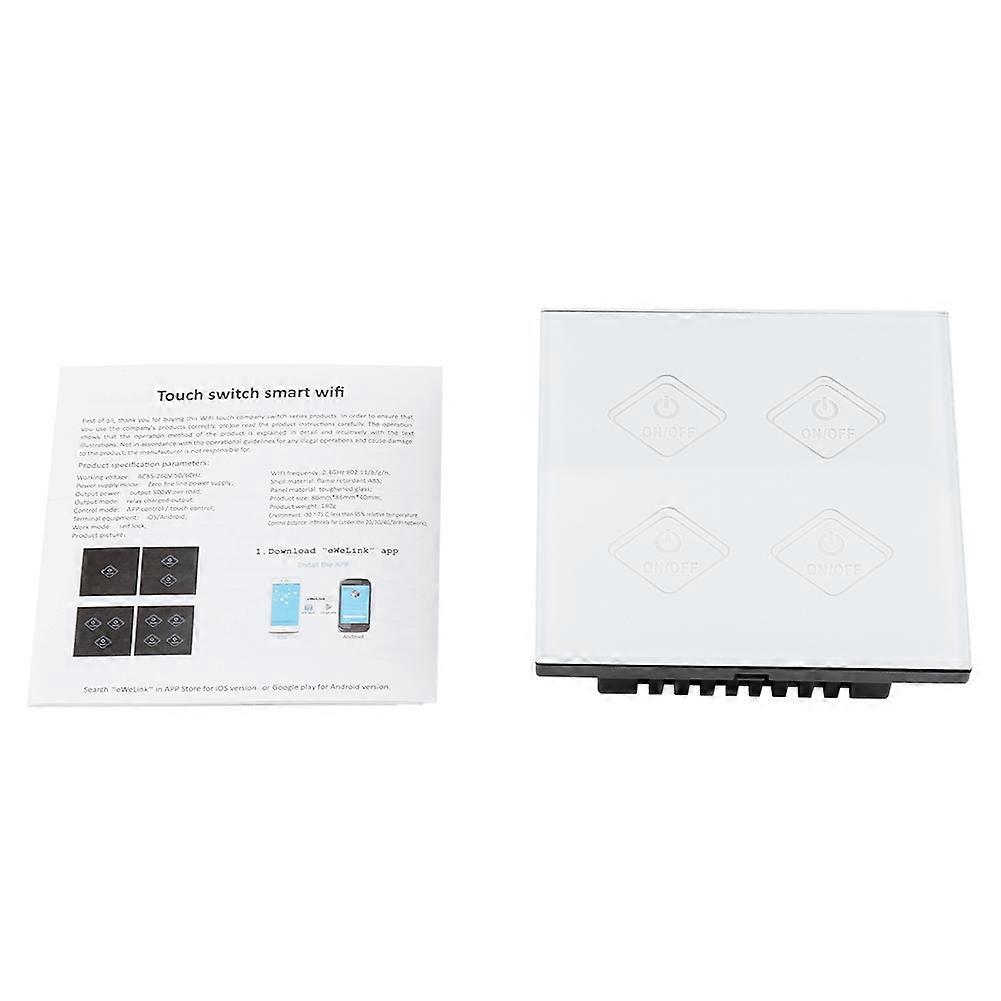Wireless Touch Smart 4 Way Switch Panel Support for ALEXA Google home AC90-250V White