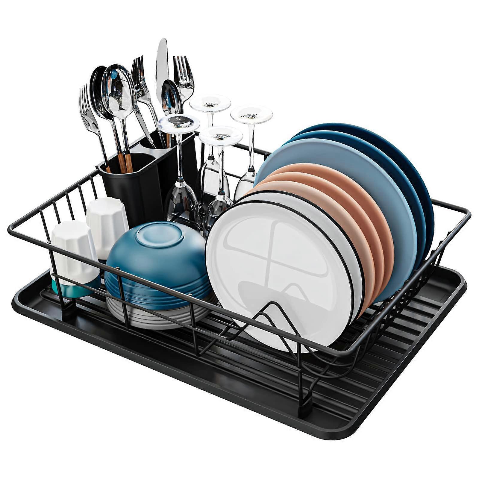 Drawing Shelf with Drainage Board for Metal Kitchen Counter, Black Dishwashing Shelf with No Drainage Output and Durable Design