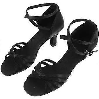 1 Pair of High-heeled Shoes Knotted Strap High Heels Latin Dancing Shoes for Lady - Size 37 (Black)