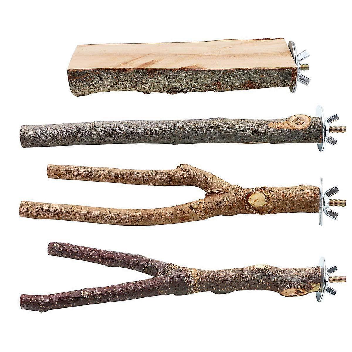 Natural Wooden Bird Level Priest Stand Branches Fork Toys for Pet Bird Cages - 4 Pack, Safe Non-Toxic Material, Ideal for Parrots