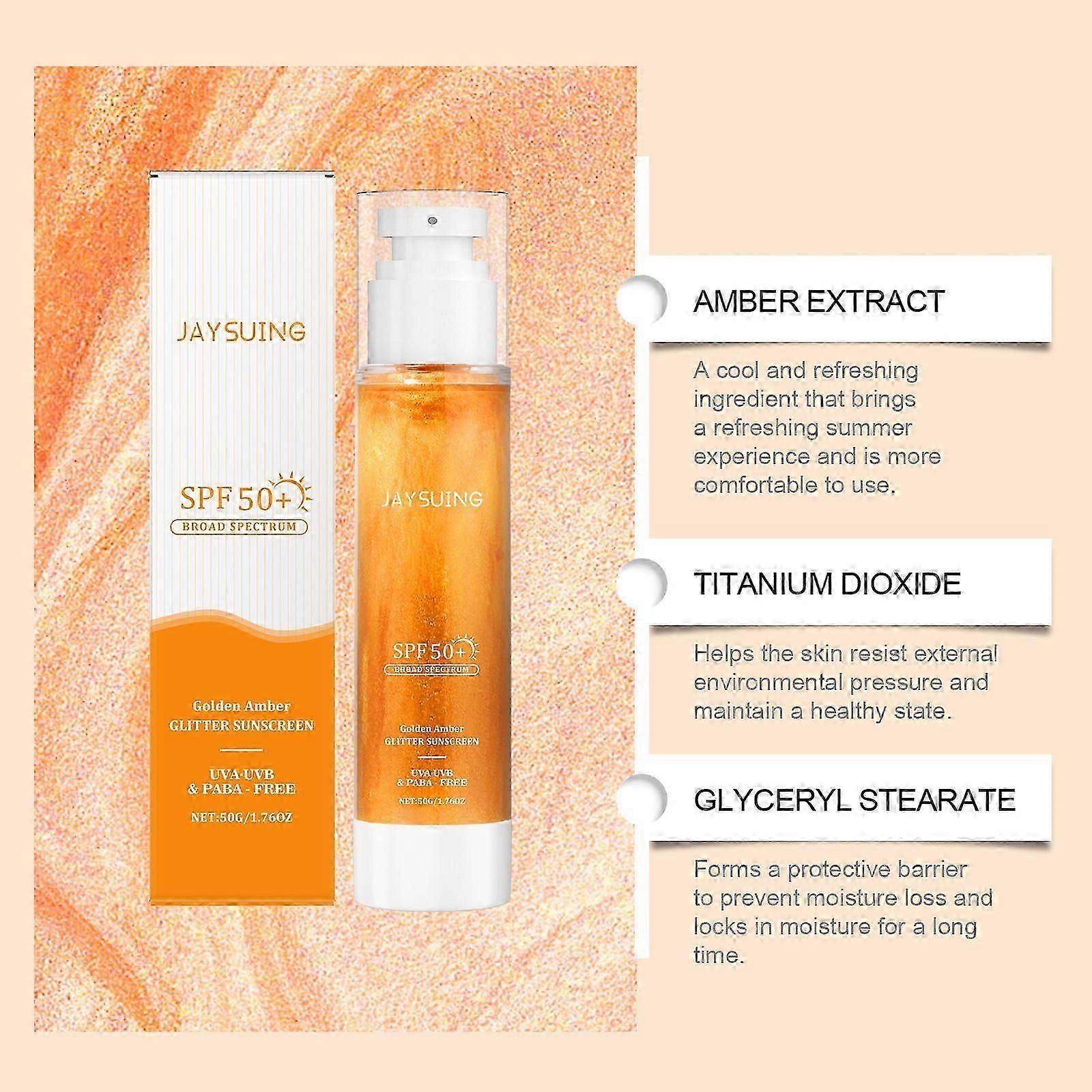 Glitter Sunscreen SPF50+ - Shimmering Hydrating Mist for Face & Body, Waterproof & Non-Greasy, Broad Spectrum UVA/UVB Protection with Fast-Absorbing G