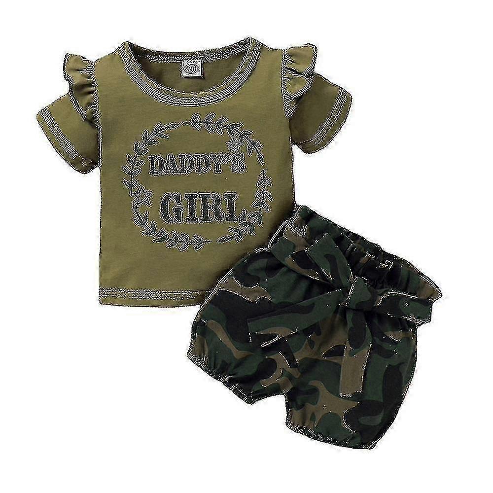 2kpl/sarja Pikkuvauva Tyttö Camo Lyhythihainen T-paita Topit Shortsit Asu